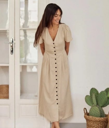 Florence Gathered Detail Half Sleeve V-Neck Dress